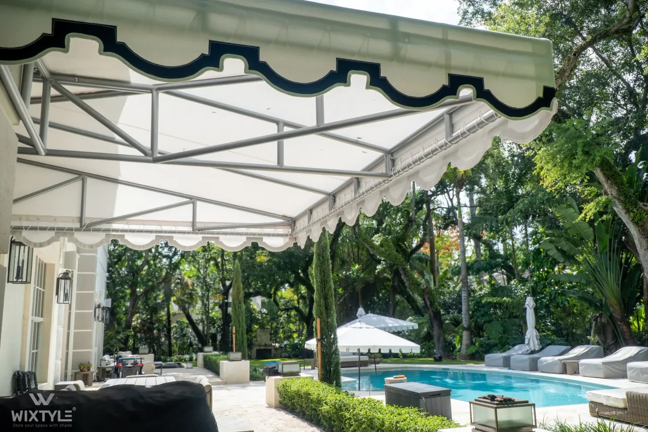 Elegant white canopy over luxury pool — WIXTYLE